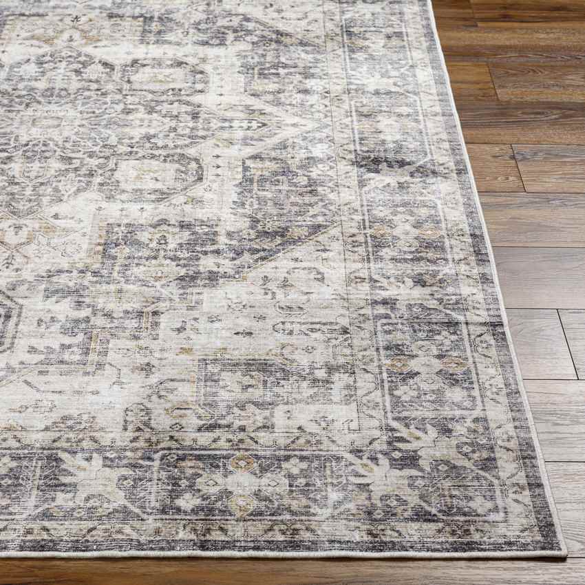 New Cambria Traditional Washable Rug, Charcoal