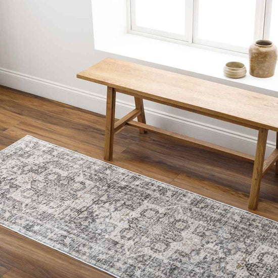 New Cambria Traditional Washable Rug, Charcoal