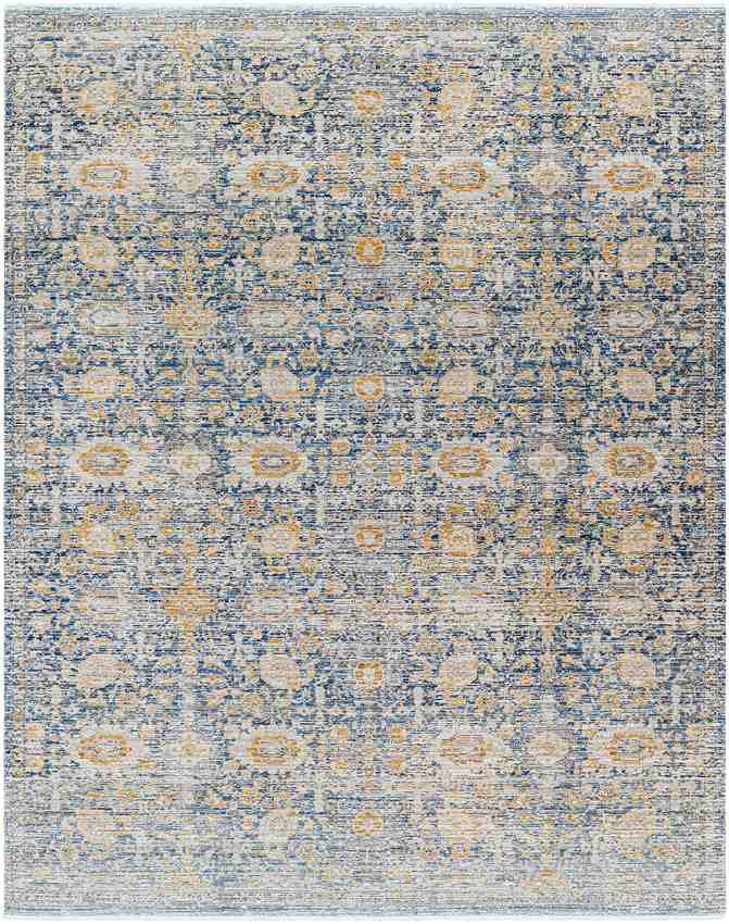 Prentiss Traditional Washable Area Rug, Denim/Sunflower