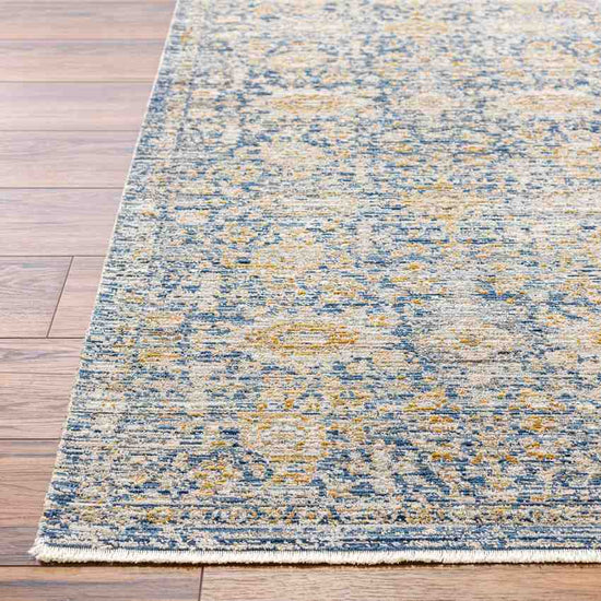 Prentiss Traditional Washable Area Rug, Denim/Sunflower