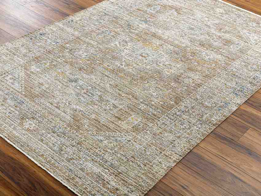 Gilda Traditional Washable Area Rug, Golden Brown/Ivory