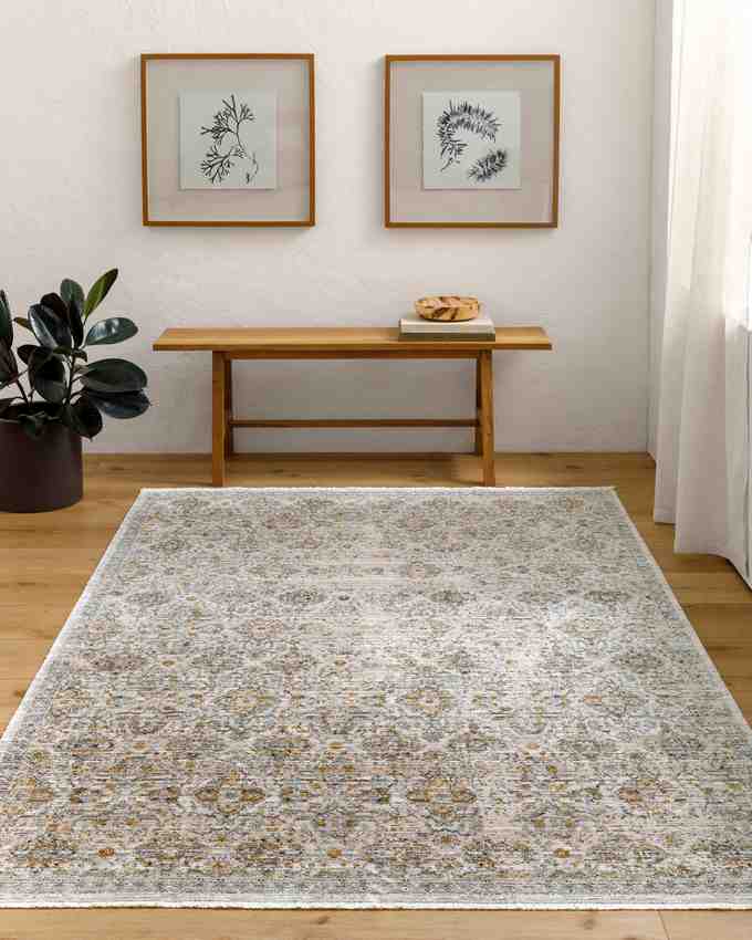 Radha Traditional Washable Rug, Dark Olive/Ivory