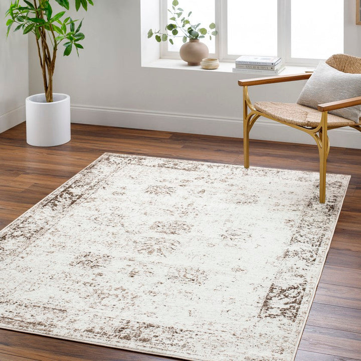 Yevette Traditional Area Rug, White/Dark Brown