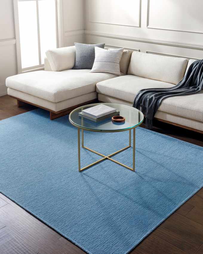 Tobey Solid & Border Washable Rug, Pale Blue