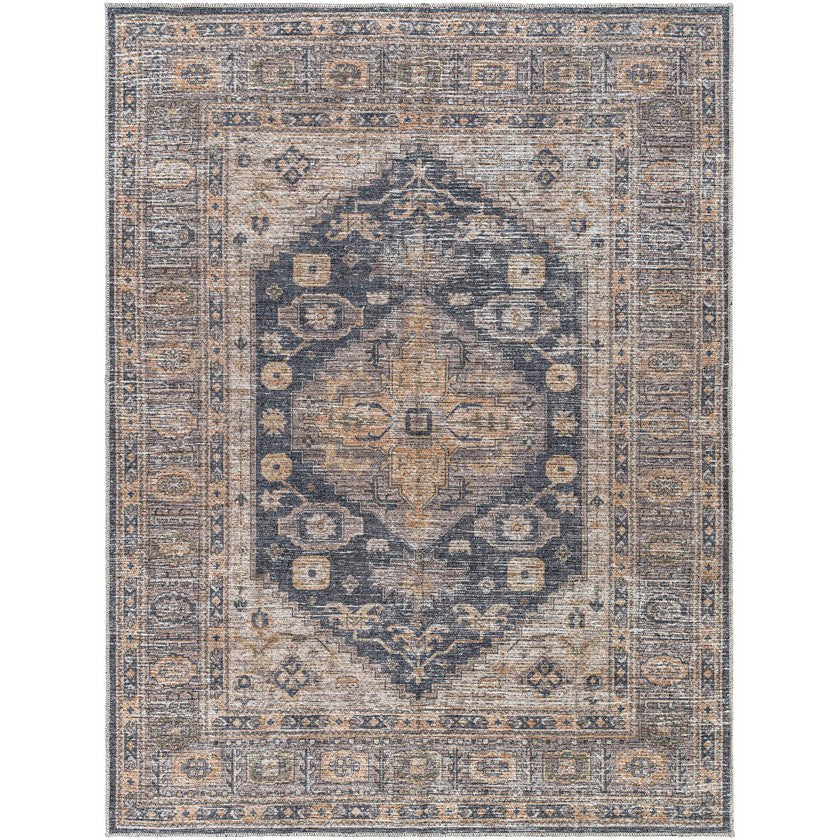 Nima Traditional Washable Rug, Dark Gray