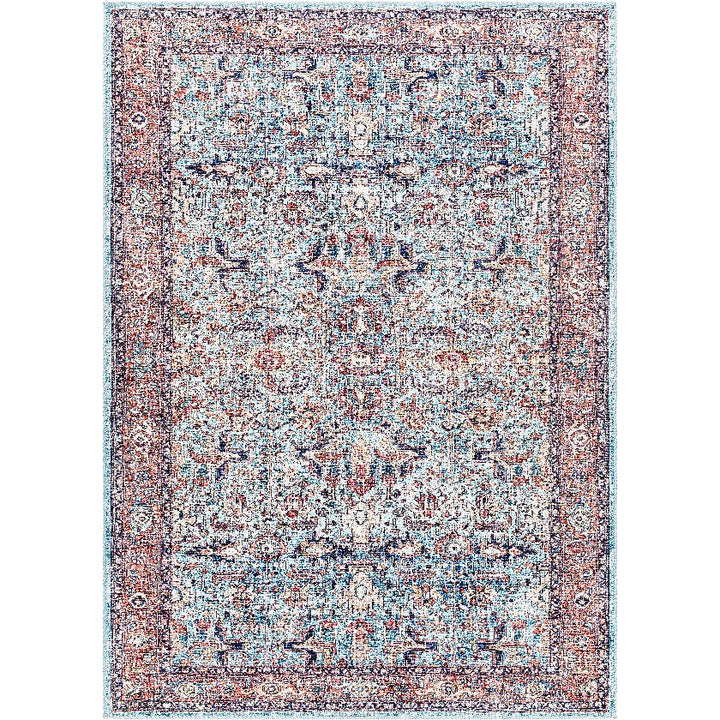 Jurrell Traditional Washable Rug, Denim/Brown