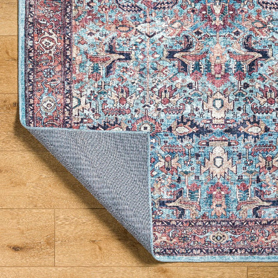 Jurrell Traditional Washable Rug, Denim/Brown