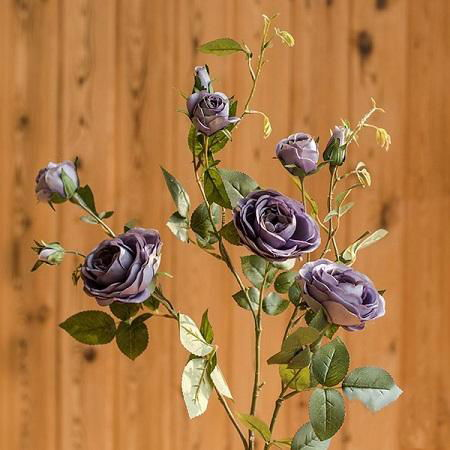 Artificial Flower Silk Rose Flower Bloom and Bud Stem in Purple 39" Tall - Mac & Mabel