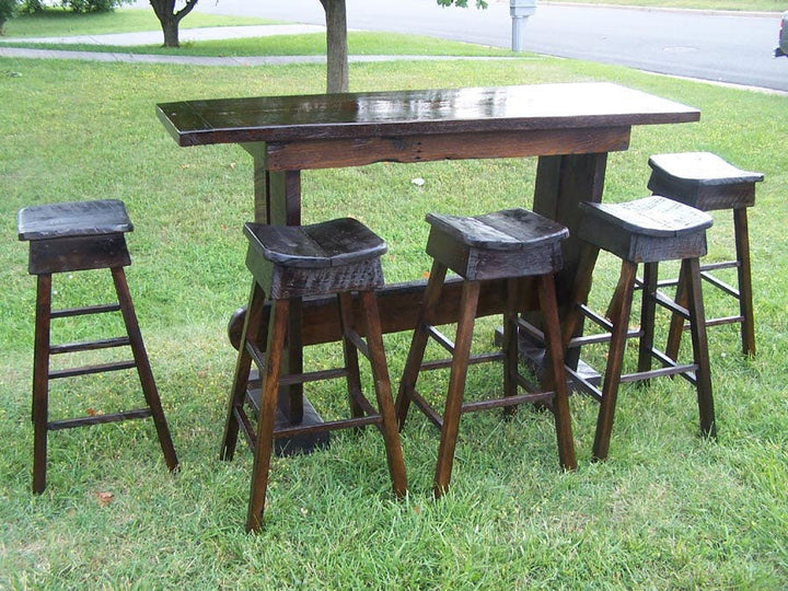Bar Table And Stools Set, Custom Size And Quantity, Reclaimed Wood Table, Man Cave Decor, Antique Table, Bar Height Table, Pub Table, Oak - Mac & Mabel