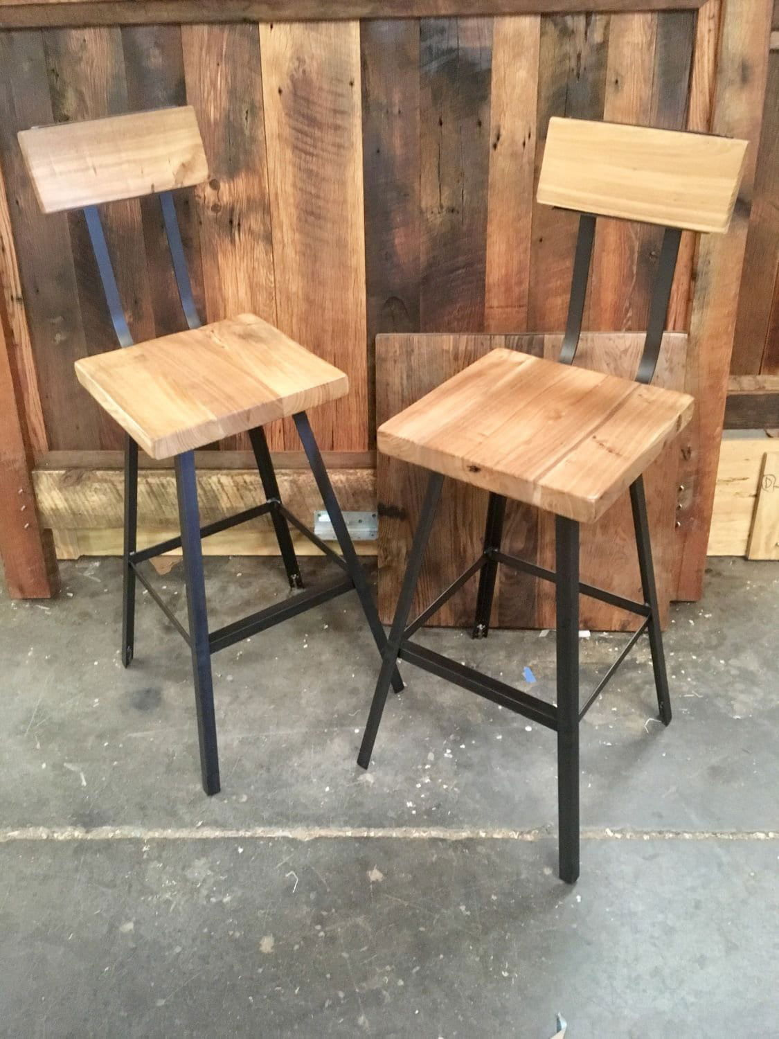 Bar stools with backs counter height - THE BREWSTER- Counter stools with backs industrial - Rustic modern bar stools reclaimed seat - Mac & Mabel