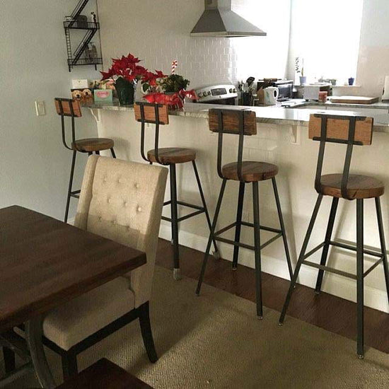 Bar stools with backs counter height - THE BREWSTER- Counter stools with backs industrial - Rustic modern bar stools reclaimed seat - Mac & Mabel