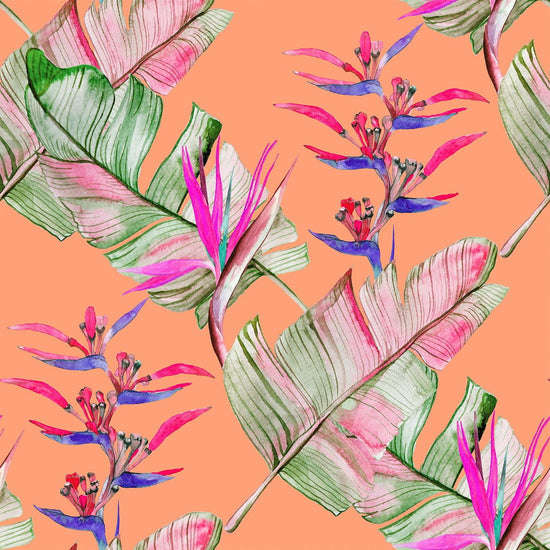 Brightly Orange Wallpaper with Palm Leaves - Mac & Mabel