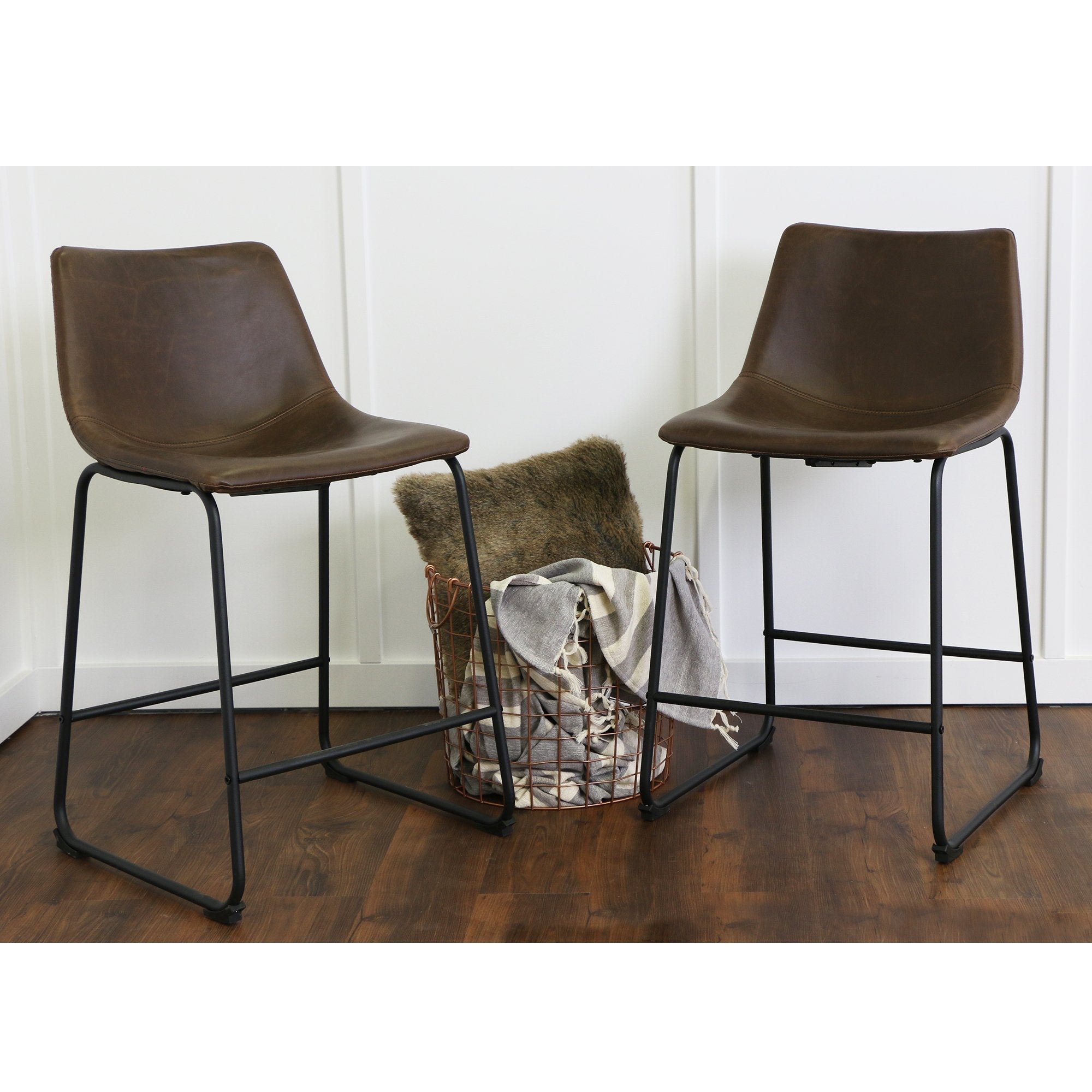 Faux Leather Counter Stools Set of 2