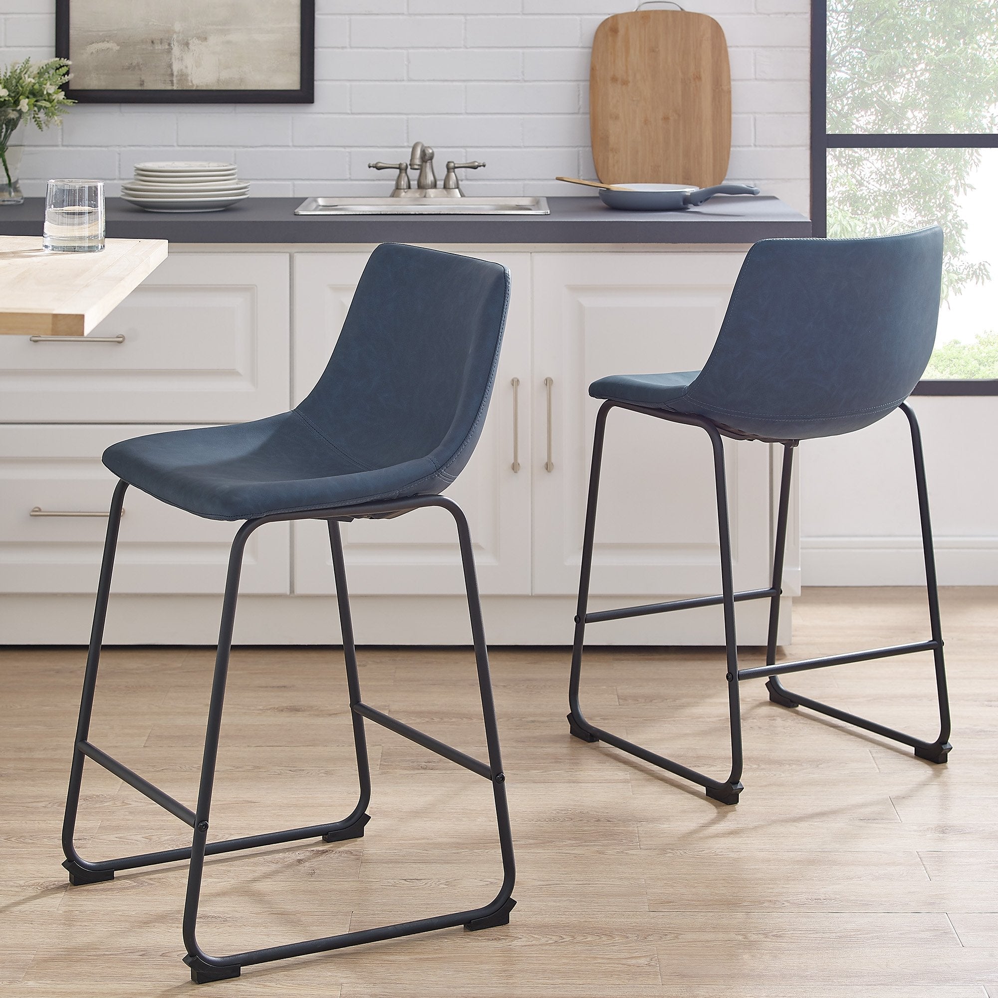 Faux Leather Counter Stools Set of 2