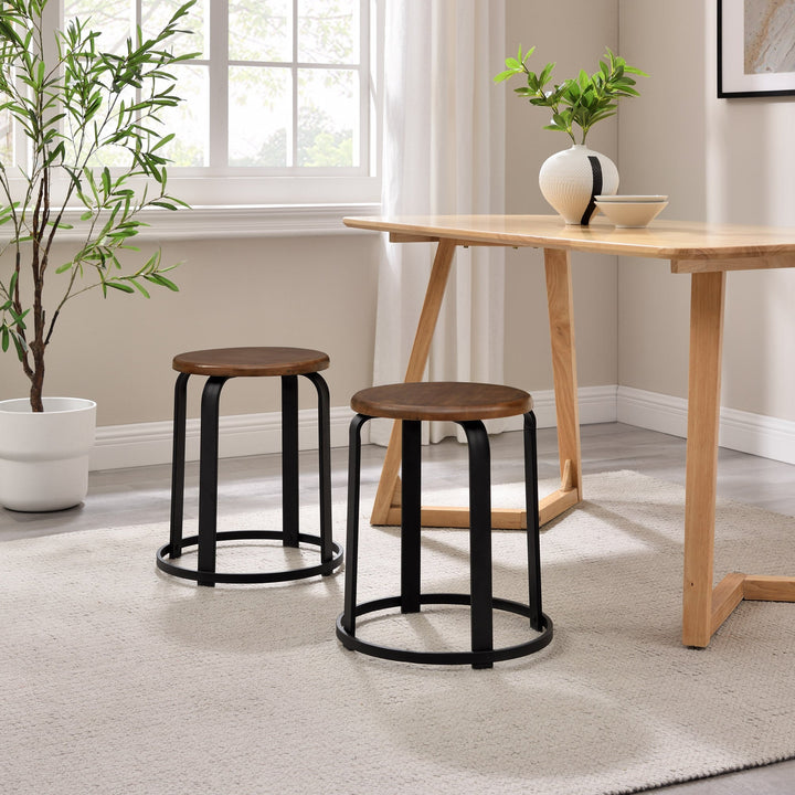 Colton 18" Metal and Wood Round Kitchen Stool Set of 2