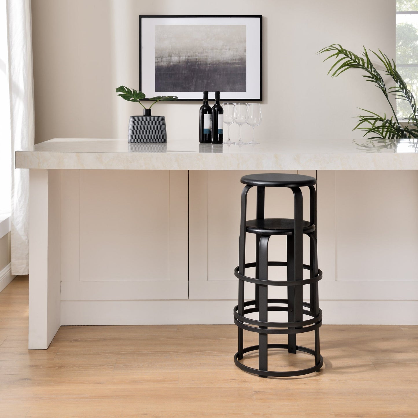 Colton 26" 2-Piece Metal and Wood Round Kitchen Bar Stool