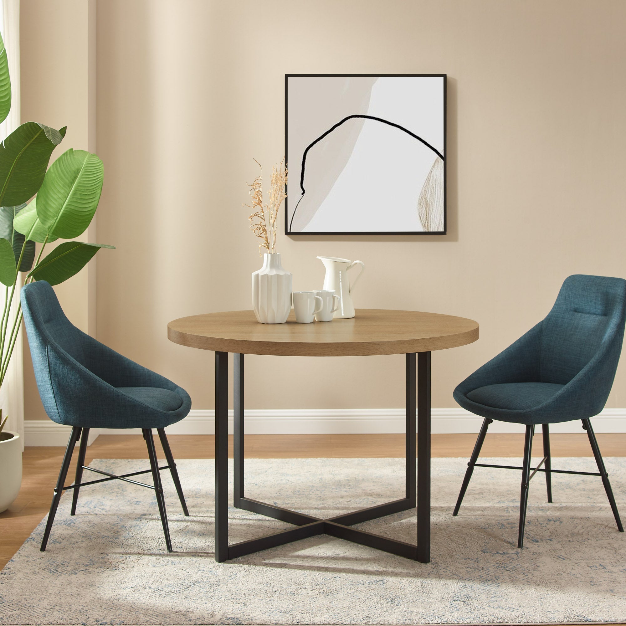Connor 42" Metal and Wood Modern Round Dining Table