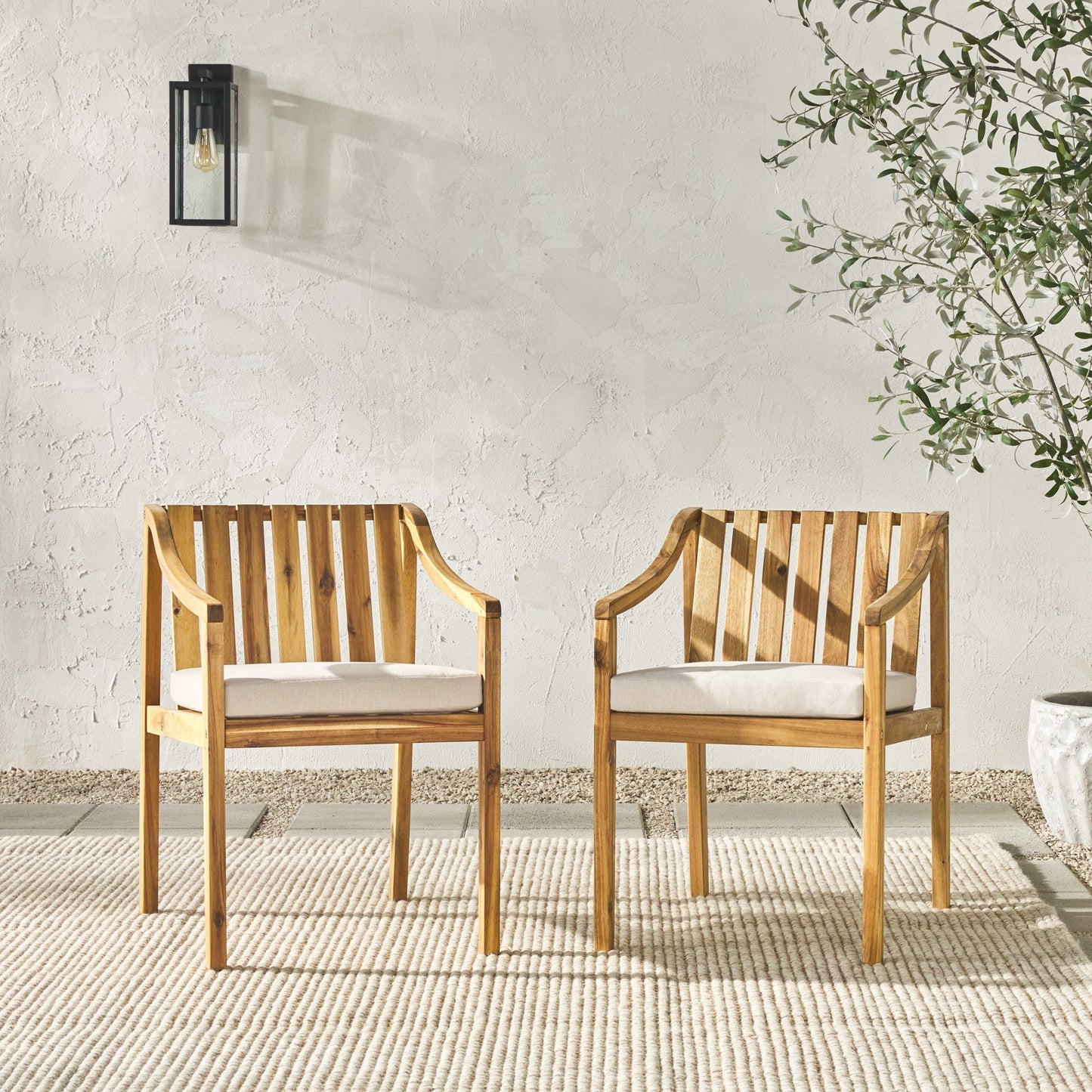 Cologne 2-Piece Modern Solid Wood Outdoor Dining Chair Set