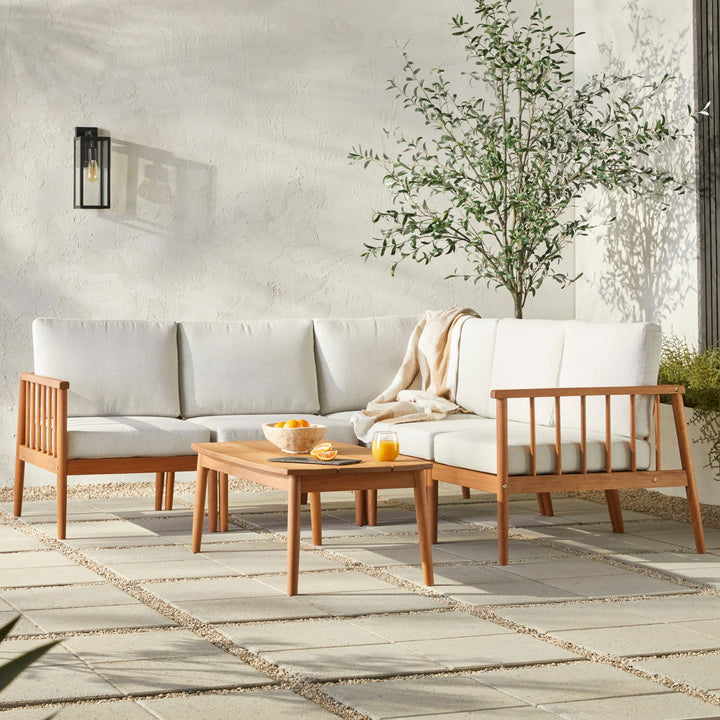 Circa Modern 6-Piece Spindle Solid Wood Outdoor Sectional and Coffee Table - Mac & Mabel