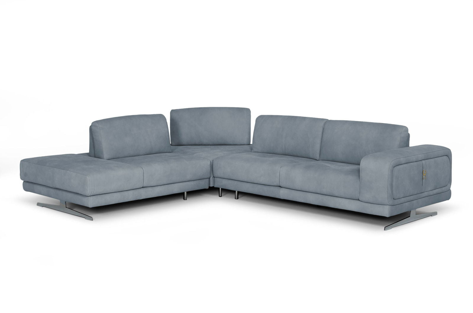 Coronelli Collezioni Mood - Contemporary Blue Leather Left Facing Sectional Sofa - Mac & Mabel