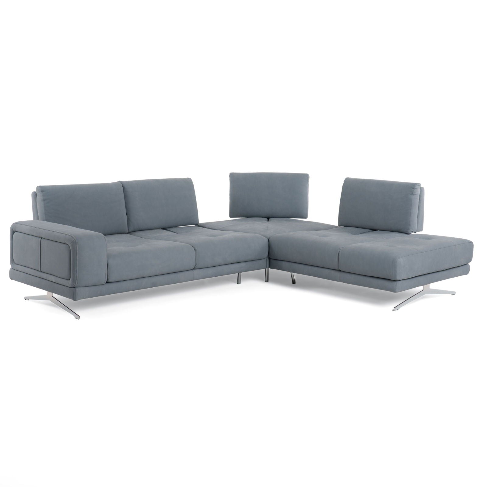 Coronelli Collezioni Mood - Contemporary Blue Leather Right Facing Sectional Sofa - Mac & Mabel