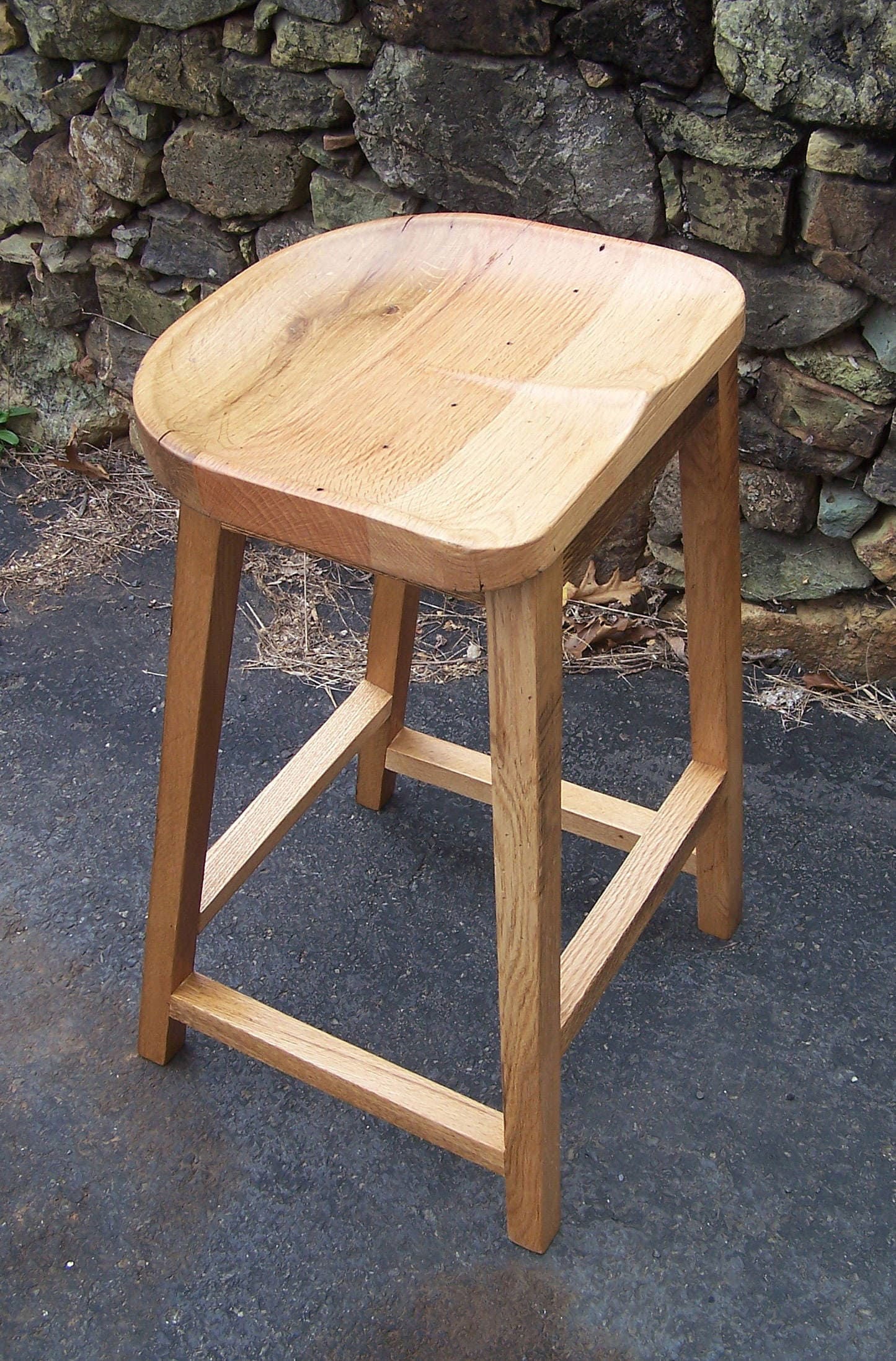 Counter Stools, Counter Height Stools, Wood Bar Stool, Reclaimed Oak Tractor Seat, Backless Bar Stools, Contoured Scooped Seat Kitchen Stool - Mac & Mabel