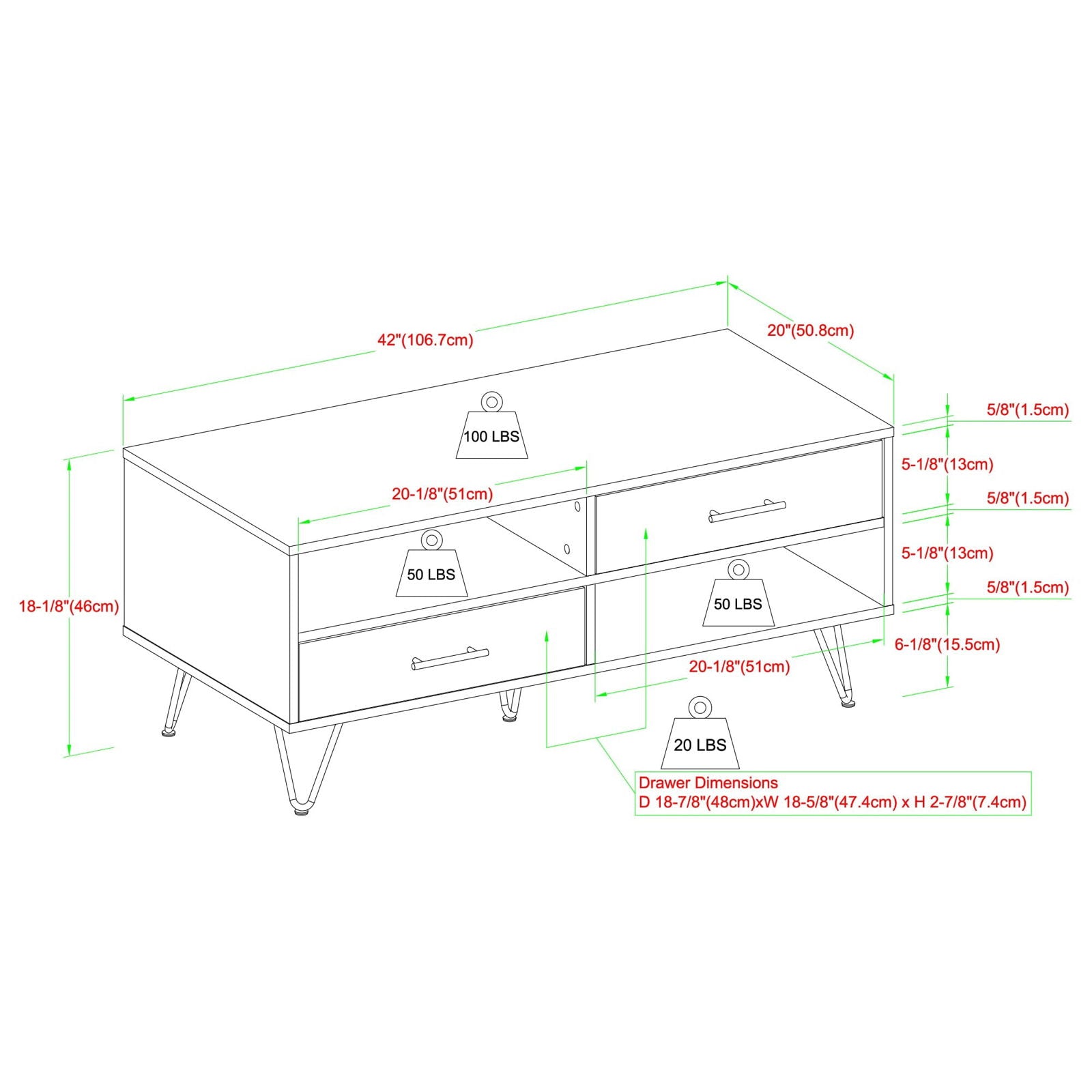 Croft 42" 2-Drawer Coffee Table with Hairpin Legs - Mac & Mabel