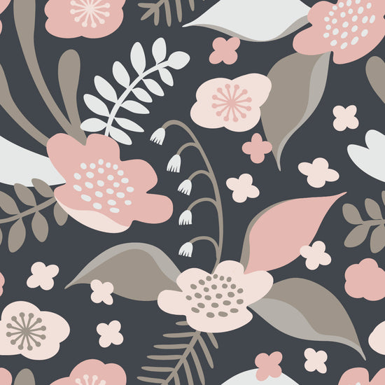 Grey and Pink Colors of Floral Wallpaper