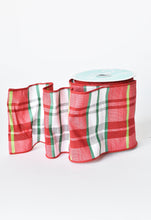 Load image into Gallery viewer, 4&quot; x 10yd Red, White &amp; Green Plaid Ribbon
