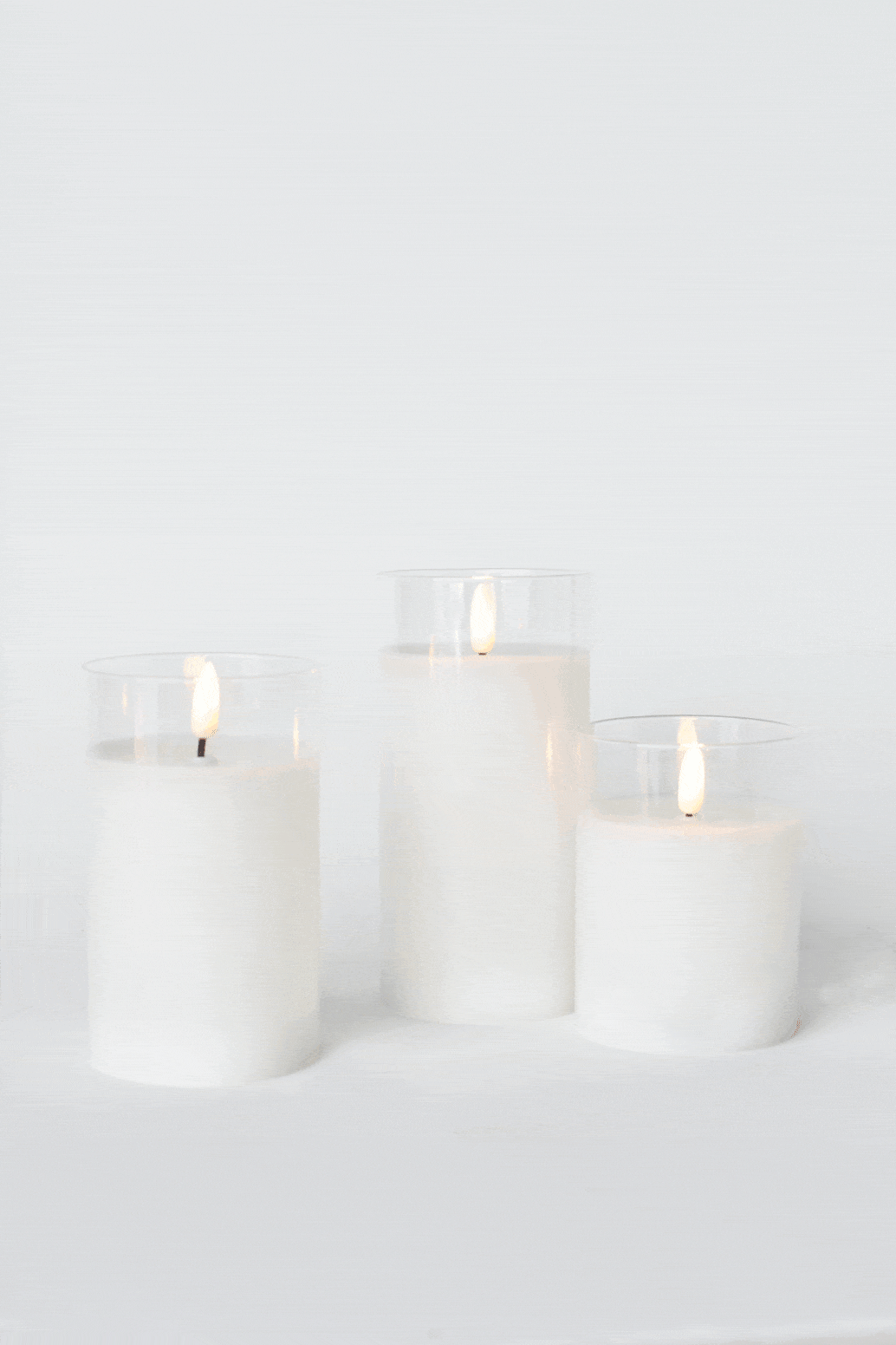 LED Flickering Candles in Glass Vase (Set of 3)