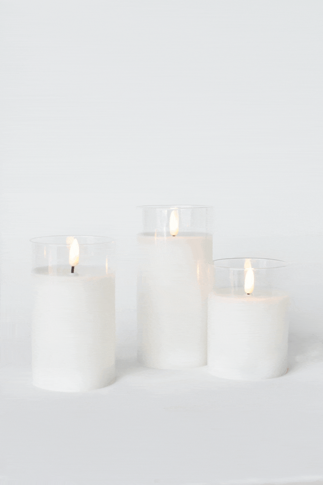 Set of 3 LED Flickering Candles in Glass Vase
