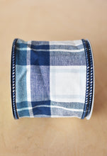 Load image into Gallery viewer, 4&quot; x 10yd Blue &amp; White Plaid Ribbon
