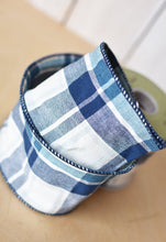 Load image into Gallery viewer, 4&quot; x 10yd Blue &amp; White Plaid Ribbon
