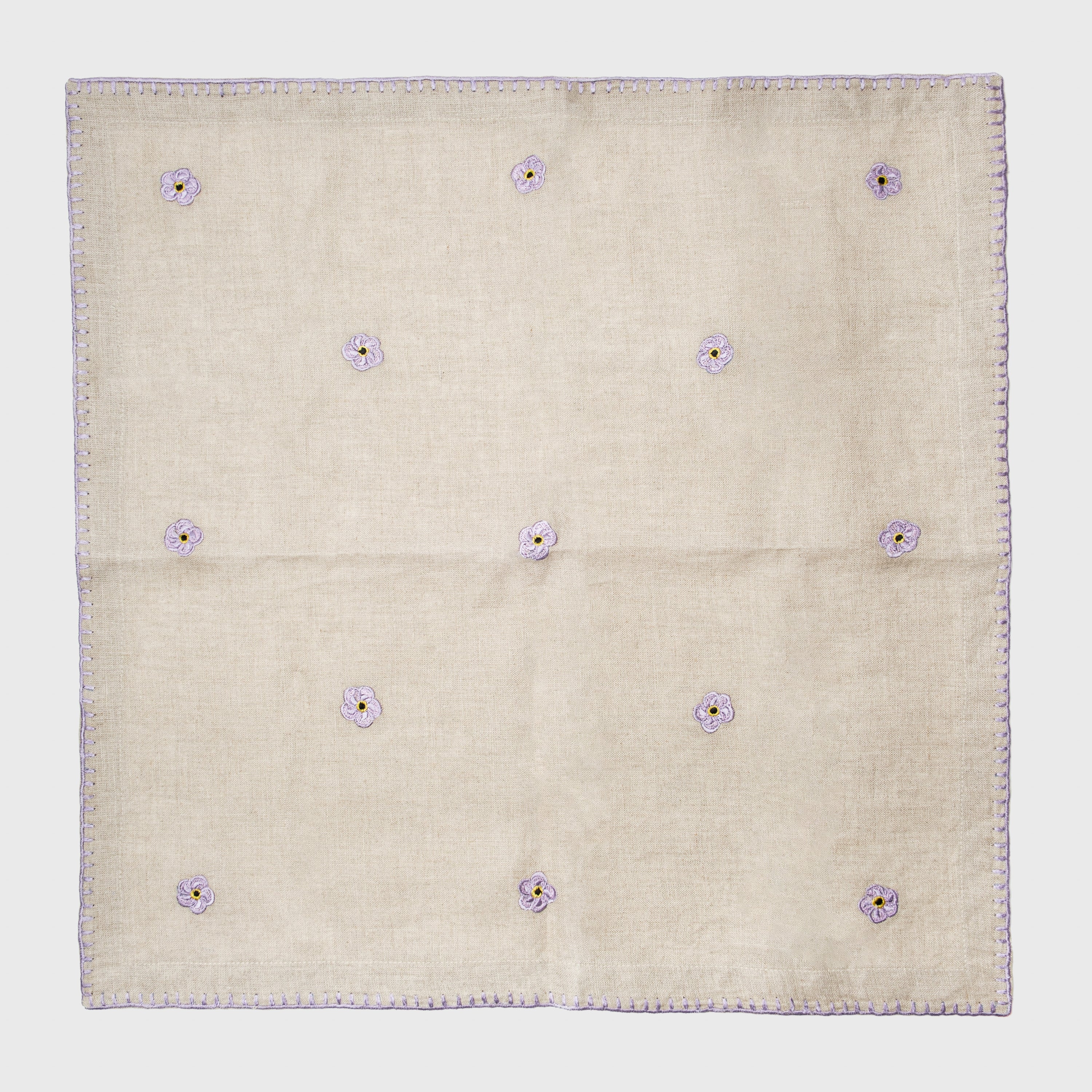 Violet Embroidered Dinner Napkins, Flax, Set of Two