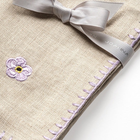 Violet Embroidered Dinner Napkins, Flax, Set of Two