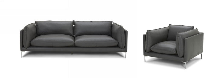 Divani Casa Harvest - Modern Grey Full Leather Sofa Set - Mac & Mabel