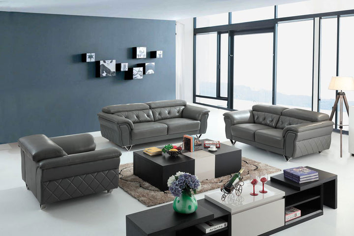 Divani Casa Perry Modern Grey Leather Sofa Set - Mac & Mabel