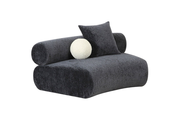 Divani Casa Simpson - Contemporary Dark Grey Fabric Curved Modular Armless Seat with Throw Pillows - Mac & Mabel