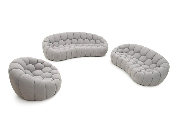 Divani Casa Yolonda - Modern Curved Light Grey Fabric Sofa Set - Mac & Mabel