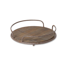 Load image into Gallery viewer, Round Wooden Tray with Iron Handles

