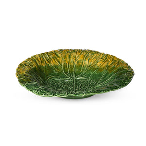 Green Cabbage Leaf Ceramic Serving Platter, 20" Dia.