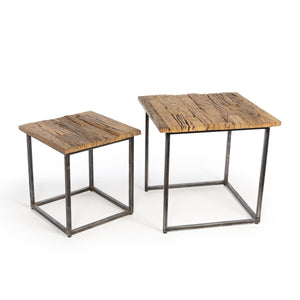 Railway Wood and Iron Nested Side Tables, Set of 2