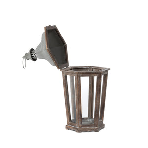 Wood & Galvanized Metal Lantern, Medium