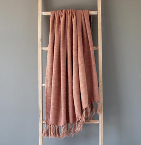 Washed Linen Throw, Faded Coral