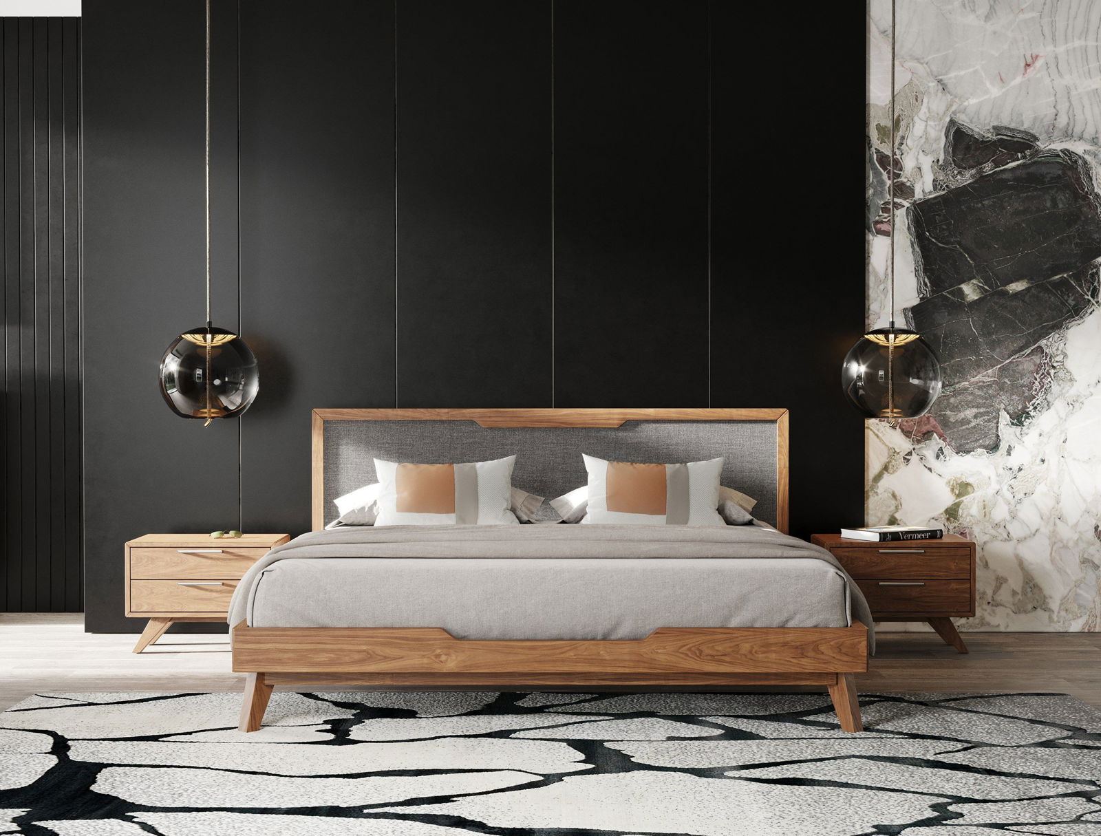 Eastern King Nova Domus Soria Modern Grey & Walnut Bed - Mac & Mabel