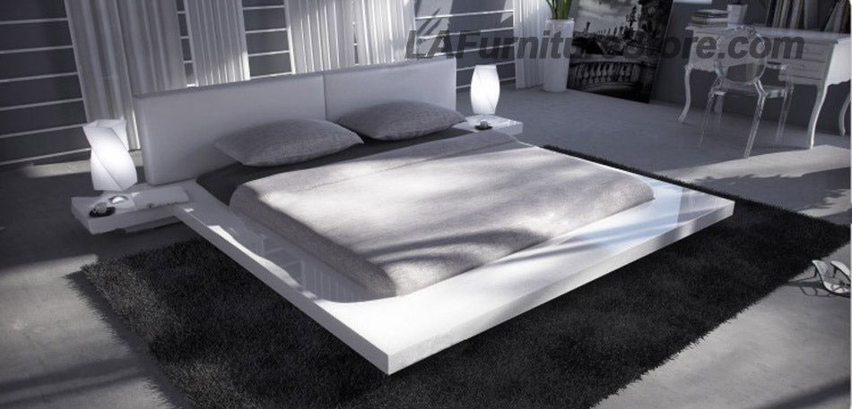 Eastern King Opal White Gloss Japanese Style Platform Bed with Nightstands - Mac & Mabel