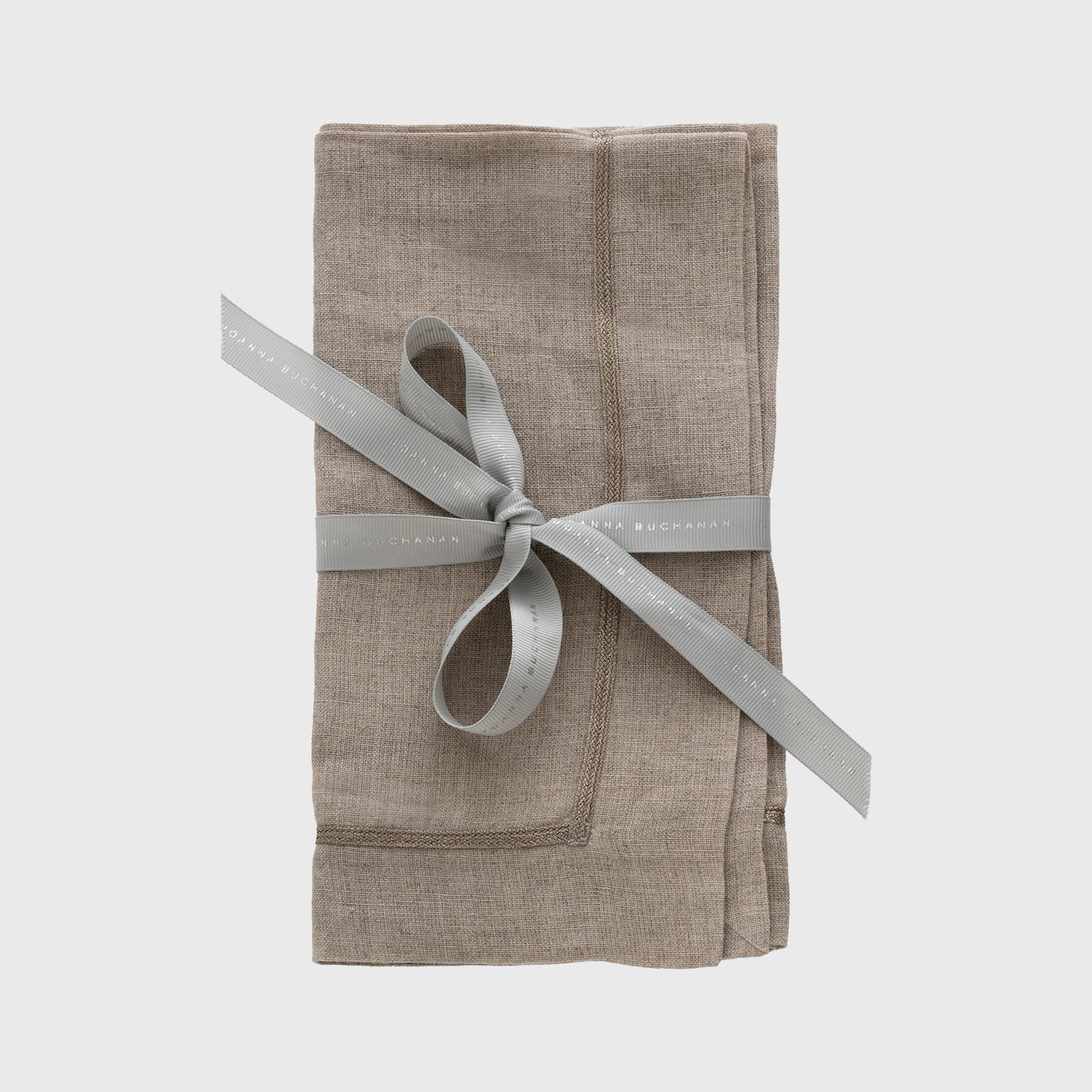 Pewter Trim Linen Dinner Napkins, Flax, Set of Two