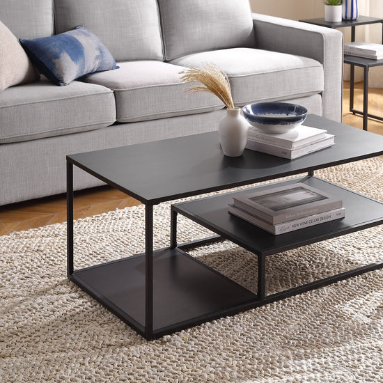 Fasi 40" Metal and Wood Coffee Table with Tiered Shelves