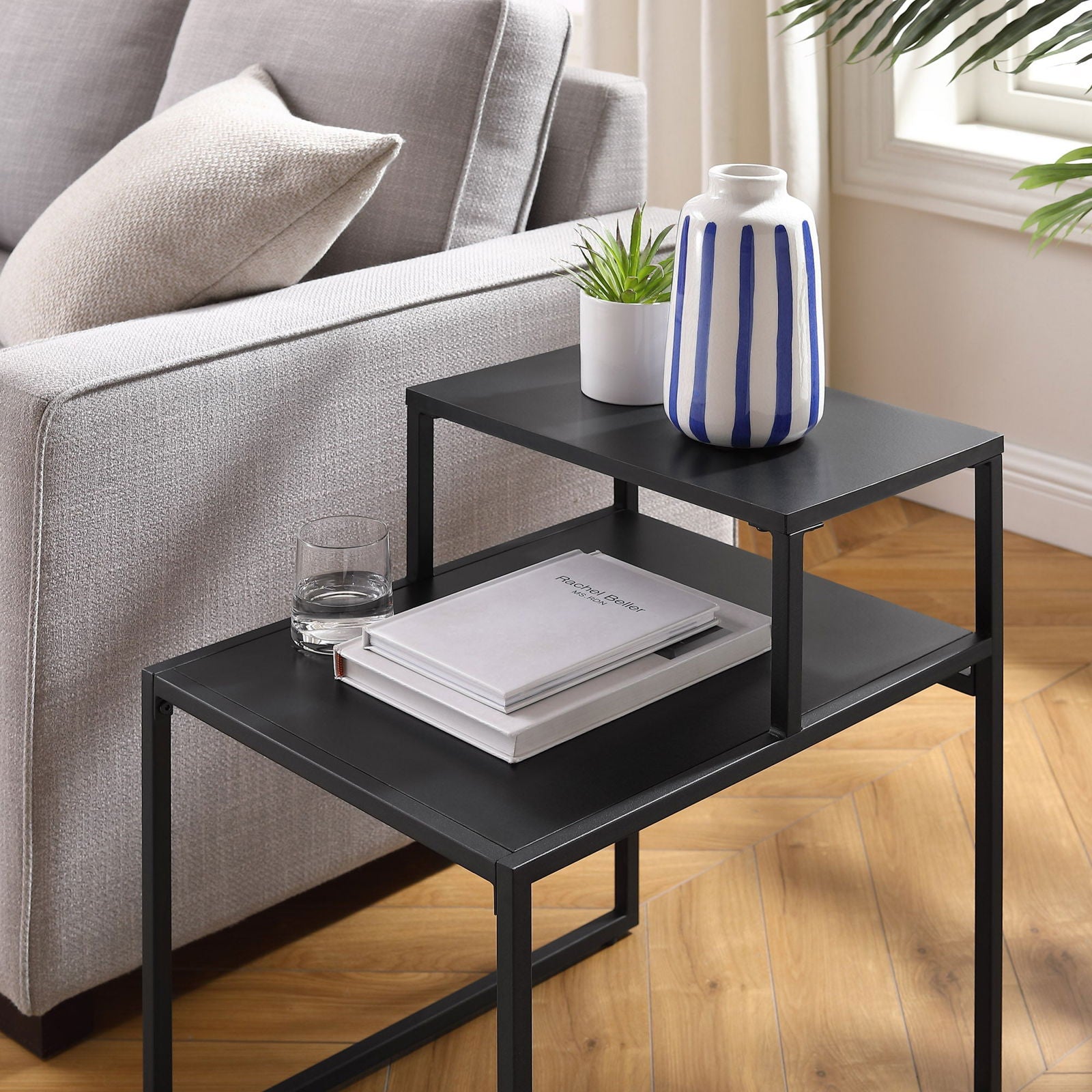 Fasi 16" Metal and Wood Two Tiered Side Table - Mac & Mabel