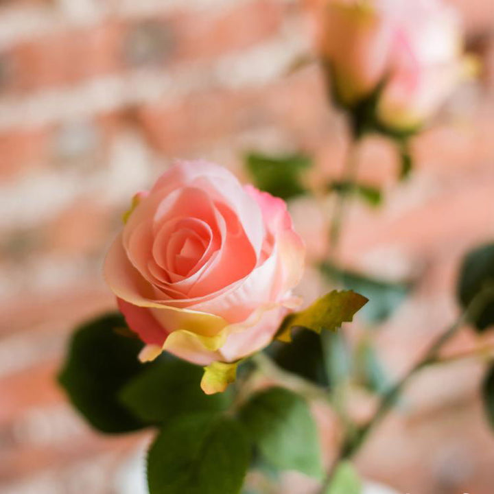 Faux Artificial Flower Silk 4 Rose Bloom Stem in Light Pink 31" Tall - Mac & Mabel